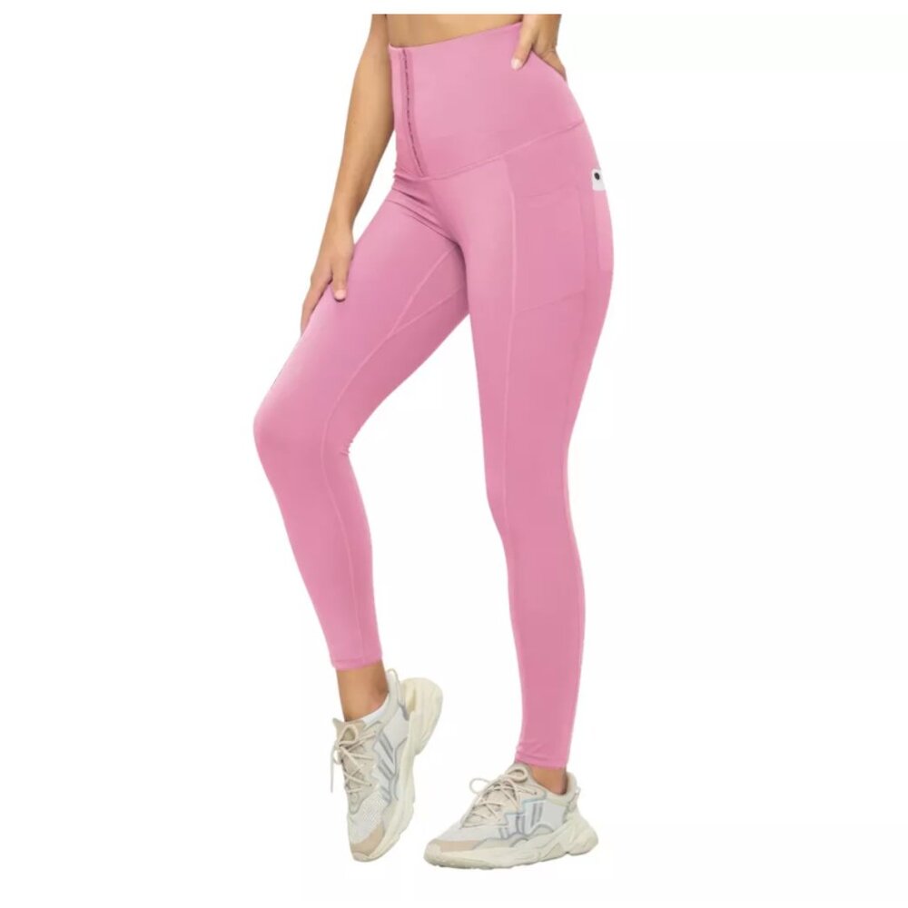 Women's Body Shaper Yoga Leggings, High Waist with Hook Closure, Side Pockets - Picture 1 of 2